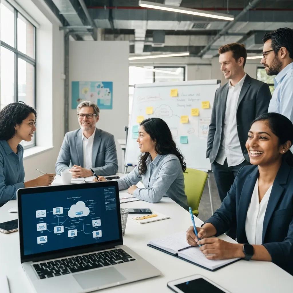 Agency professionals coordinating multiple client dashboards on monitors